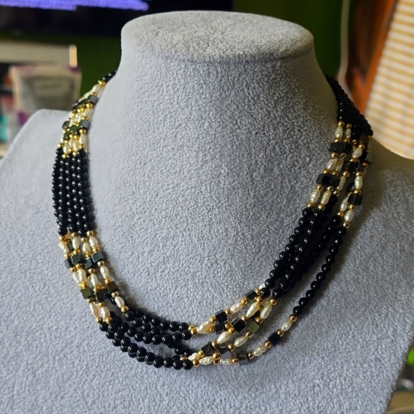 Accessories - Fresh water pearls, hematite, and  obsidian stones.